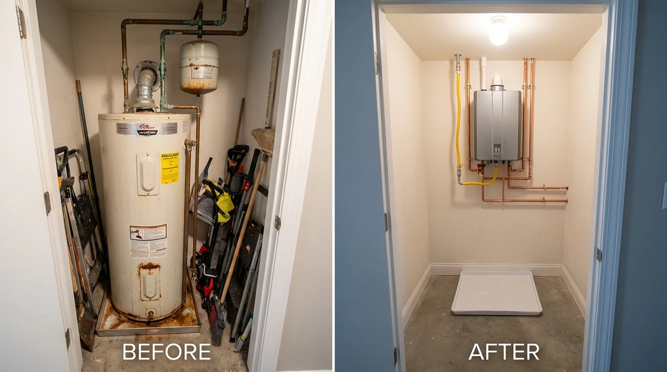 Tank water heater versus wall-mounted tankless unit comparison for Oakley, CA homeowners