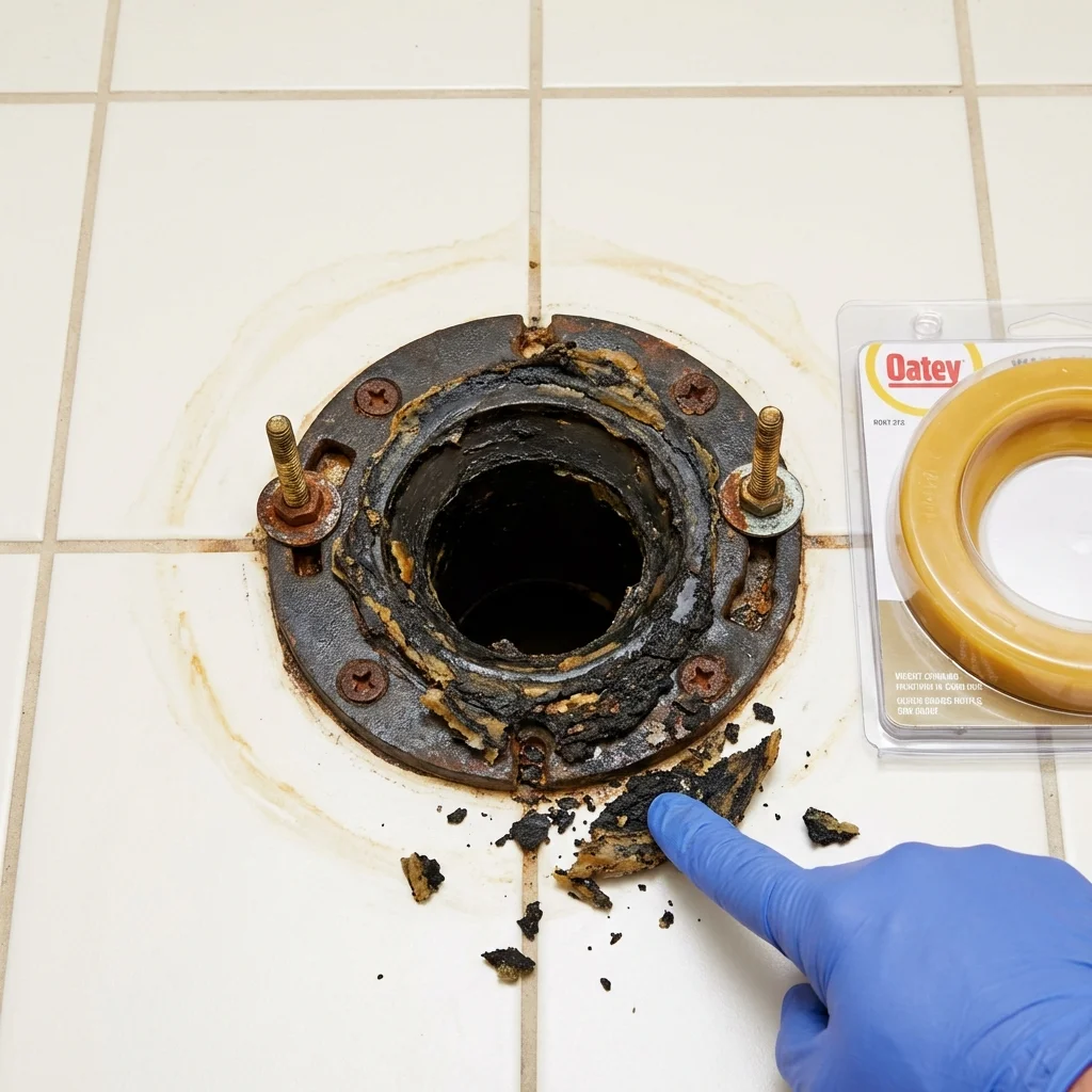 Failed wax ring showing water seepage at the base of a toilet in a Oakley, CA home