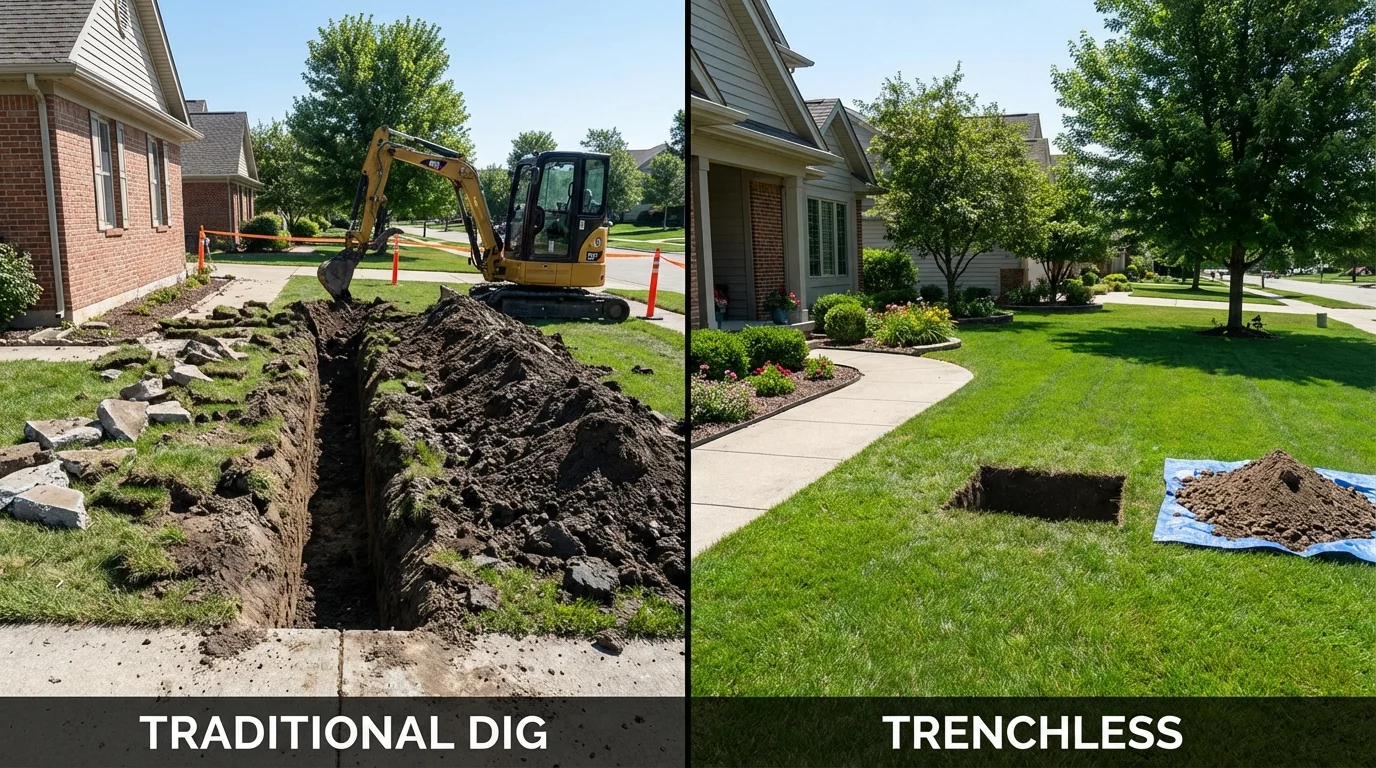 Trenchless sewer repair with minimal yard damage versus traditional excavation in Oakley, CA